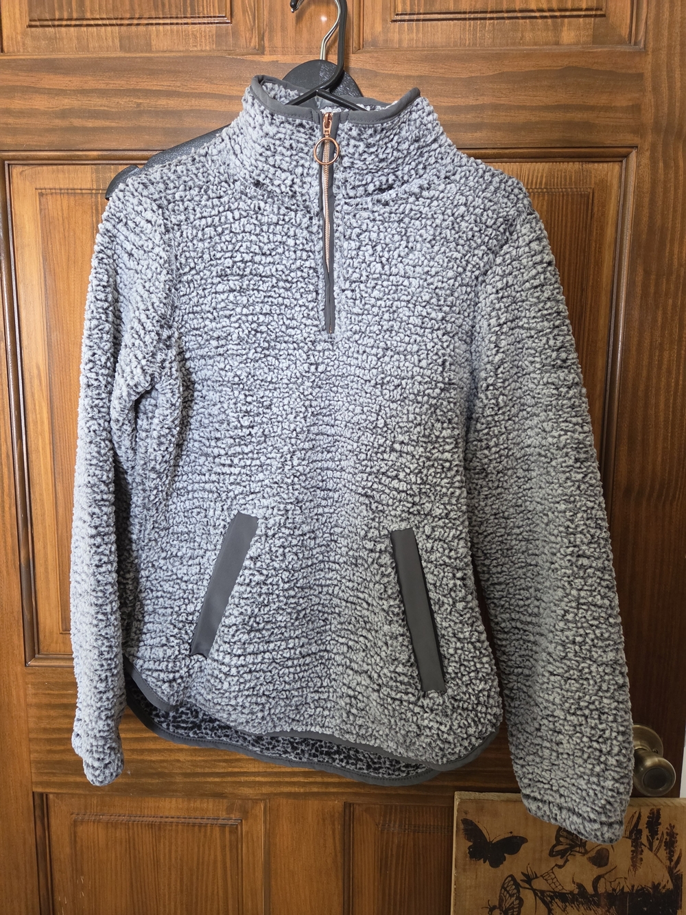 Adrienne Vittadini Gray Sherpa Quarter-Zip Pullover